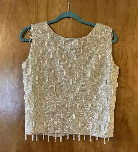 Kenzar Hong Kong Flapper Sleeveless Top Sequins Vintage Beaded Tassels Size 36