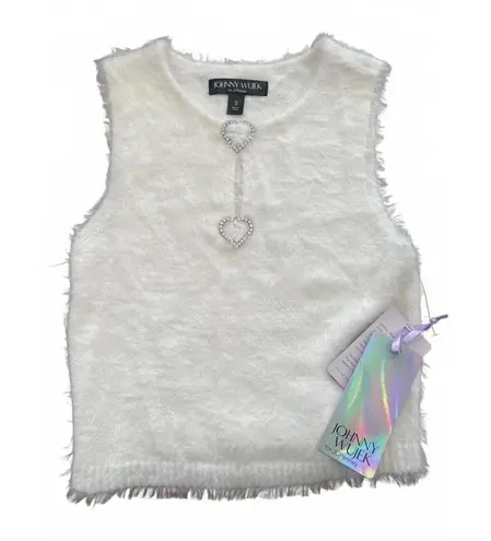 Chic White Fluffy Vest by Johnny Wujek