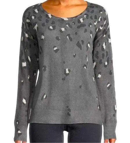 360 Cashmere Tavi Leopard pattern lightweight 2ply Cashmere Sweater top grey XS