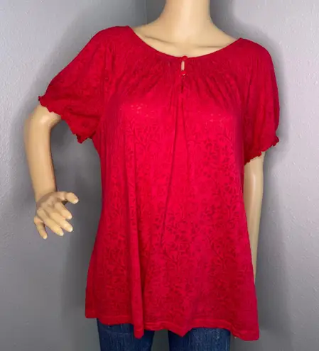 kim rogers Kim Roger’s Short Sleeve Floral Print Top Blouse Red Size XL