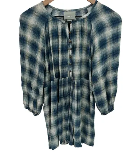 Maeve Anthropologie Cavalon Plaid Peplum Tunic Top Blue Size XSmall