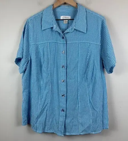 Christopher & Banks Shirt Womens 1X Blue Gingham Check Short Sleeve Button Front
