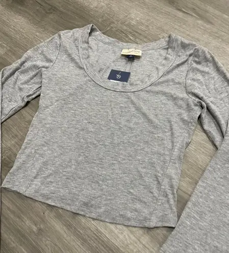 Unique Vintage Gray Long Sleeve Crop Top