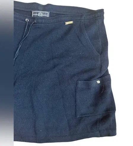 St. John Shorts Navy Blue Santana Knit Gold Hardware Elastic High Waisted L