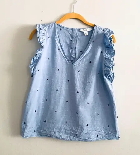 1901 Nordstrom Light Blue Sleeveless Anchor Top Blouse Size S
