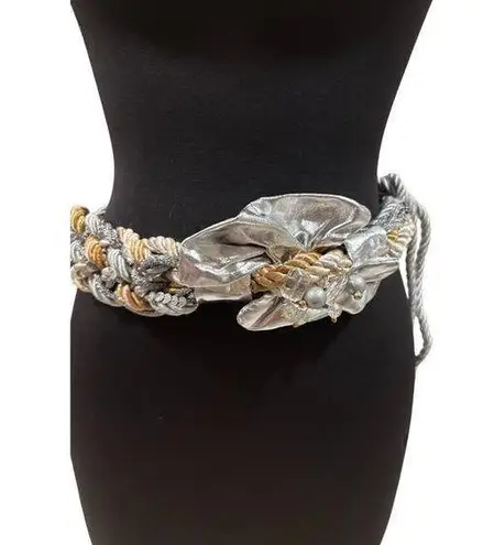 Vintage 3" wide Gold Silver Metallic Braided Rope Macrame Belt 45" long OS