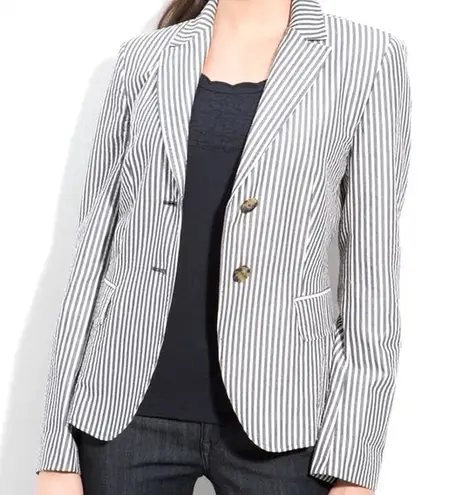 Weekend MaxMara Vanda 100% Cotton Blue & White Seersucker Single Breasted Blazer Size 10