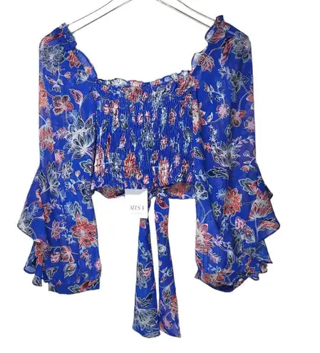 MISA Los Angeles NWT Ancora Floral Tie Crop Top in Blue
