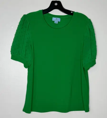 CeCe Blouse Women's Size M Short Puff-Sleeve Top Spring Green Office Casual