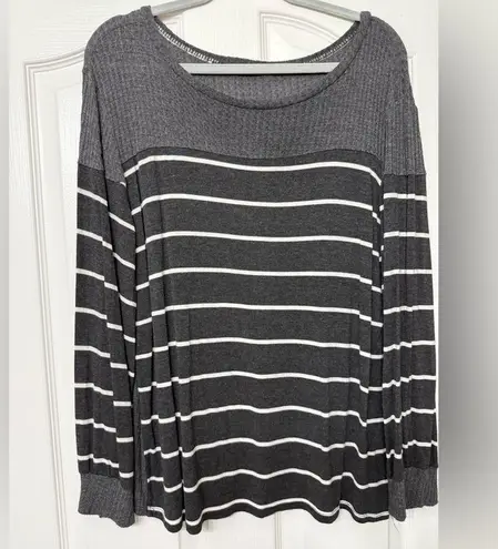 Hazel Women's Size XL Charcoal Grey Striped Waffle Knit Lightweight Sweater Top Gray