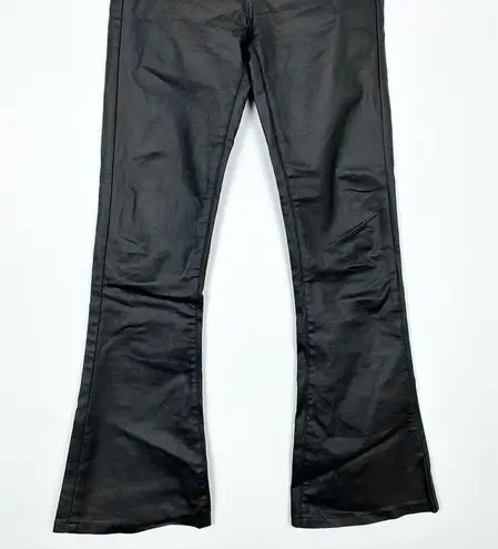 Edikted  Luna Faux Leather Flare Jeans Black Coated High Rise Stretch Small