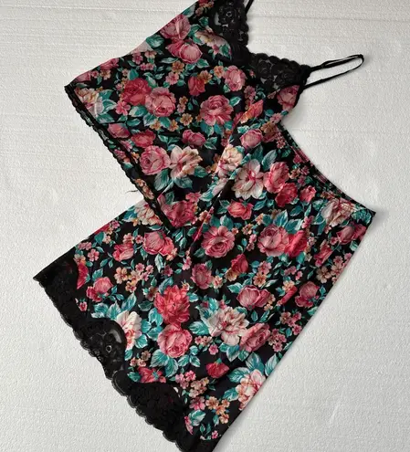 Vintage Womens Dark Floral Babydoll Set Small Black Coquette Fairy Grunge Y2K