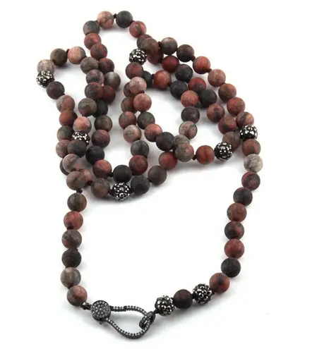 Necklace Brectiated Jasper & Pave Bead Necklace w/Pave Covered Lobster Clasp NEW