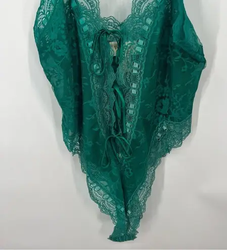 Victoria's Secret Vintage Victoria’s Secret Gold Label Green Lace High Cut Teddy Bodysuit Large