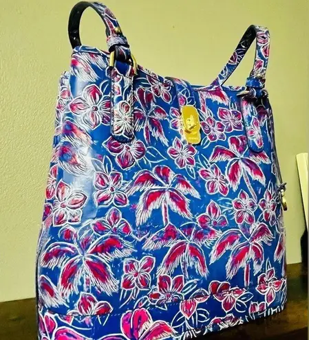 Brahmin NWT   Giora Vista Blue Torrone Shoulder Bag red floral palm trees​​​​​​