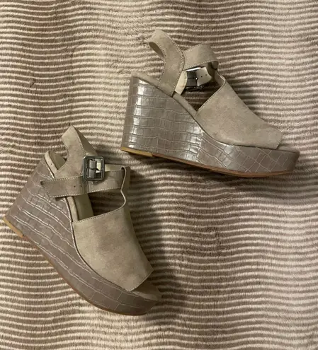 BC Footwear BC Taupe Embossed Faux Snakeskin Platforms