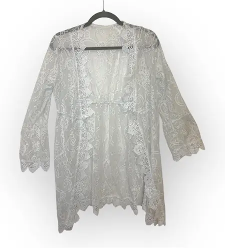 Source Unknown White Lace Kimono Duster Boho Romantic Sheer Festival Style Size M