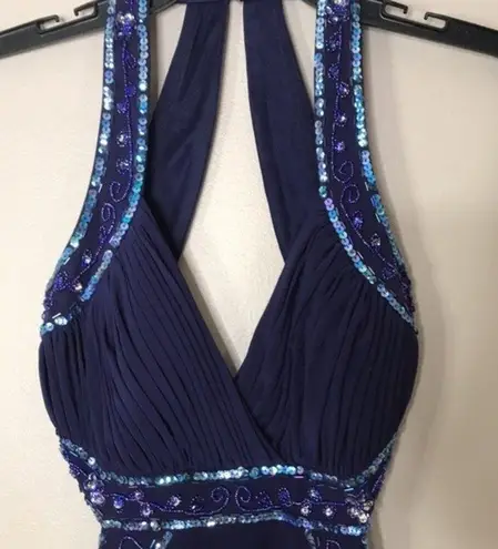 Nightway navy blue open back low cut prom holiday dress size 4