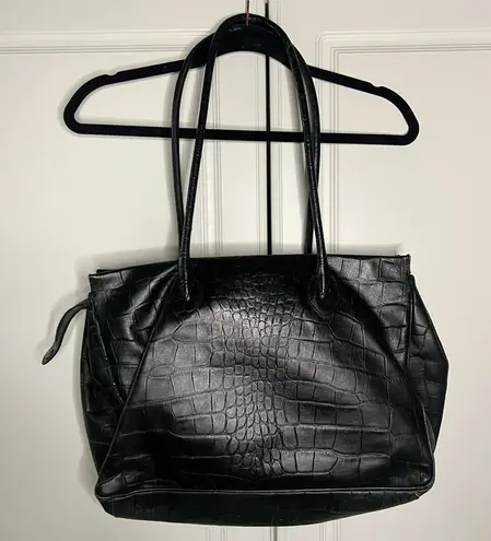 Vintage Michael Rome Made in Italy Croc Embossed Leather Tote Bag Black