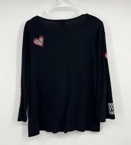 Jess Jane Top Womens XL Black Red Hearts Zebras Safari Bedazzled Embellished Y2k