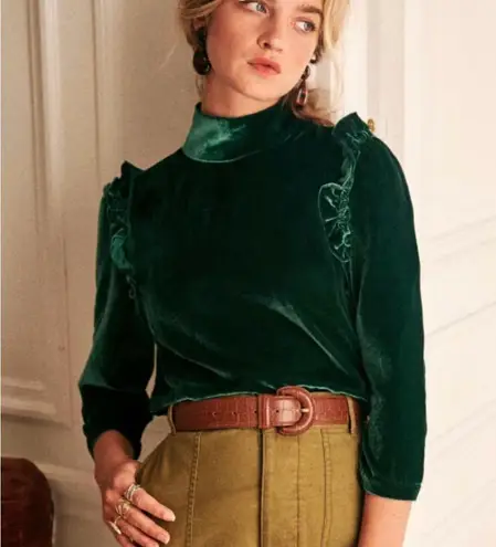 Sézane | Jackie Blouse in Green Velvet | US8 FR40