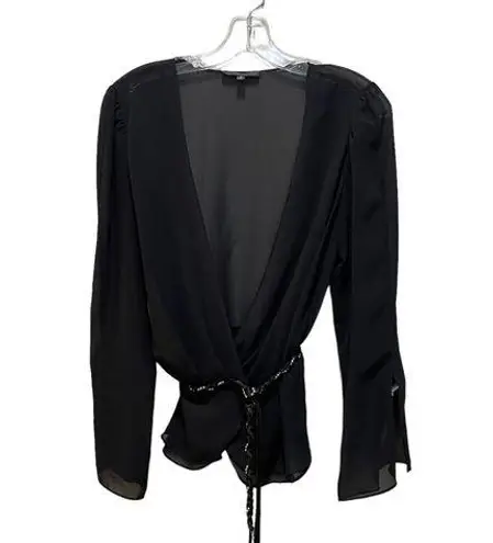 Sandra Darren Sheer Tie Waist Top Blouse Black Size 10