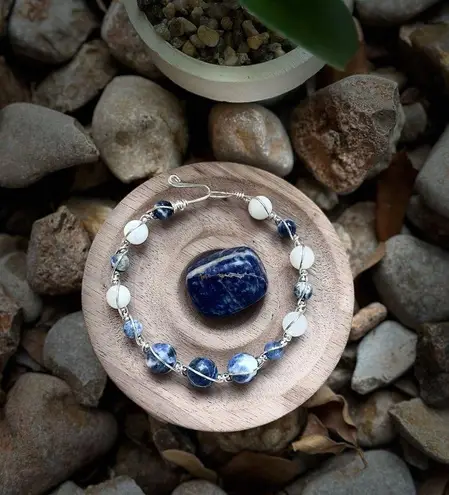 Wire Wrapped Bracelet with Sodalite & Creamy Moonstone Multiple