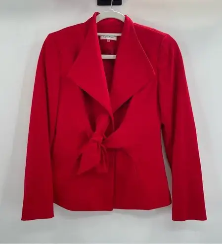 Calvin Klein Red Polyester Blend Knit Tie Front Wing Collar Short Jacket 4p