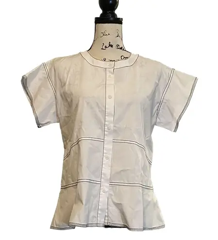 Donna Karan New York White Black Stitched Morning Dew Shirt Button Front XS