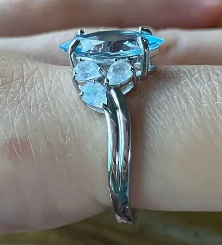 Sky Blue Topaz Rainbow Moonstone Sterling Silver Ring Size 10
