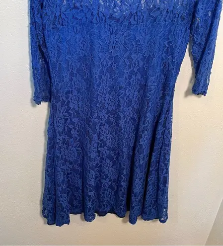 Lace Skater Dress Blue Illusion Neckline Size L