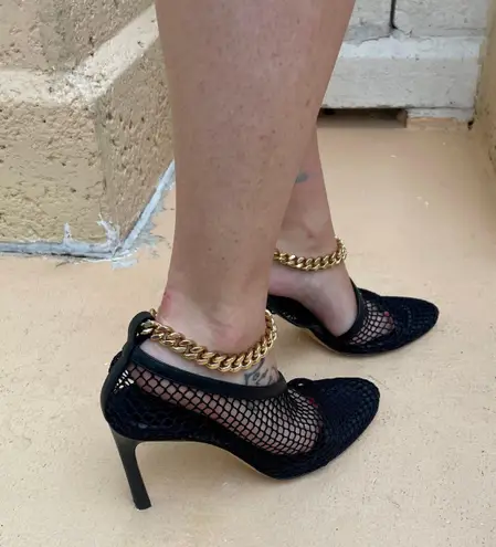 Bottega Veneta Authentic  Black Gold Chain-embellished Macramé and Leather Pumps