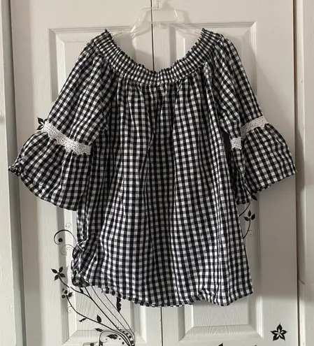 Studio West Cotton Gingham 3/4 Sleeve Blouse