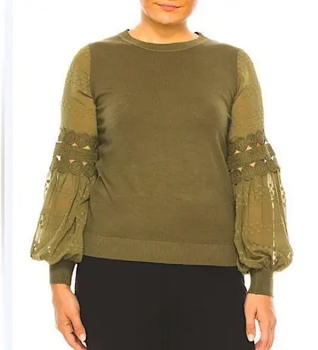 Sophia Milano Sioni Milano womens size 3X olive sheer lace puffed sleeves sweater NWT
