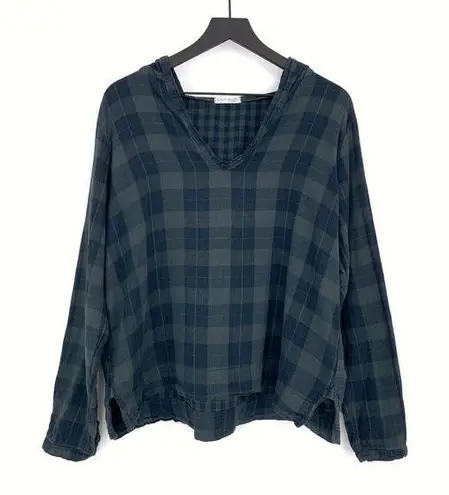 CP Shades  x FREE PEOPLE Pullover Hoodie Long Sleeve Top Blue Green Plaid M