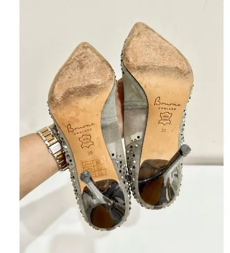 Bourne Samantha Embellished Rhinestone Mesh Pointed Pump Heels Silver Women's 38 Size 8