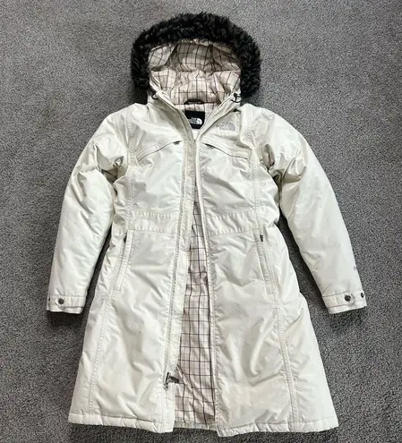 The North Face Women’s  Cream Hyvent Down Parka Faux Fur Hood size Small