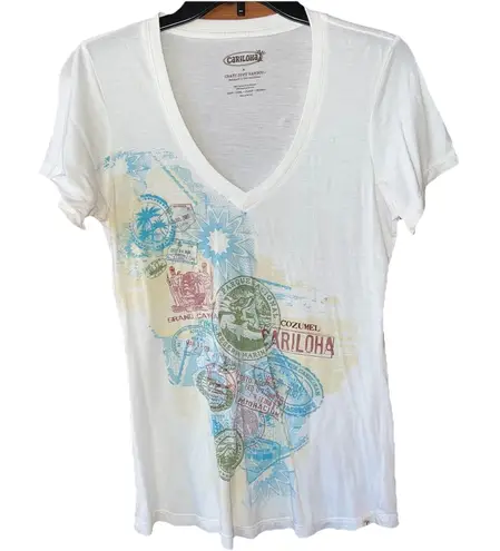 Cariloha Tee Shirt Cozumel Short Sleeve V Neck Medium White