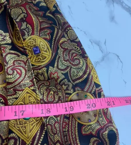 Vintage Richard Warren silk faux wrap structured gold buckle dress baroque Size M