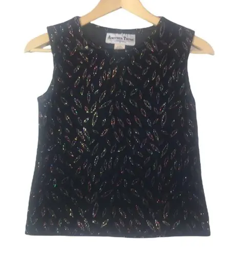 Another Thyme Vintage Velvet Tank Top Iridescent Print Black Size M
