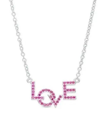 Zales Lab-Created Pink Ruby Staggered "LOVE" Necklace in Sterling Silver 16” Chain NWT