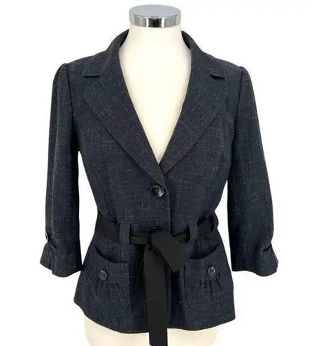 Classiques Entier Wool Linen Tie Waist Blazer Jacket Navy Blue Size 6