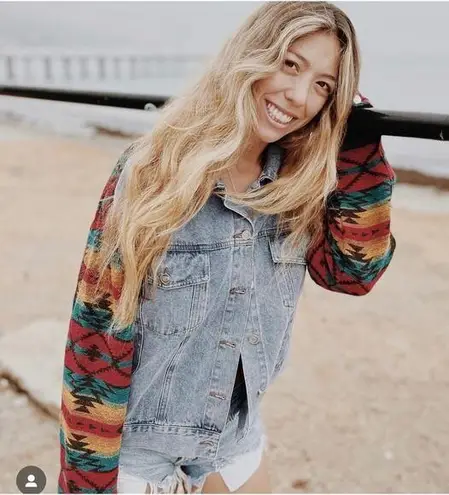 Beach To Reef oversized, Aztec sleeve denim jacket medium Blue