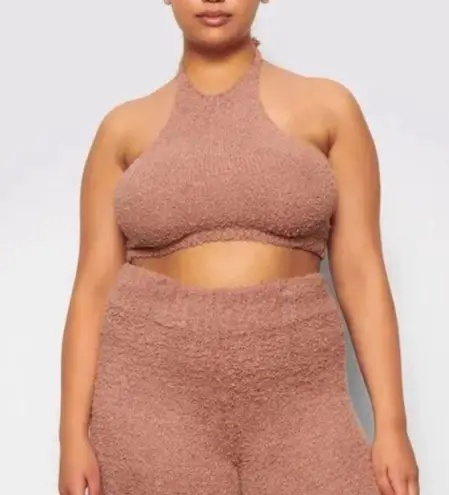 SKIMS Sherpa Teddy Cozy Knit Halter Tan Women’s Size L/XL NWT