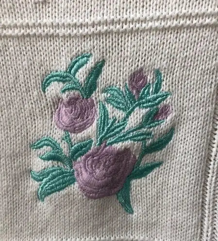 Vintage Embroidered Patchwork Cotton Sweater M White Size M