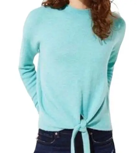 Loft  light turquoise wool blend front knot long sleeve sweater