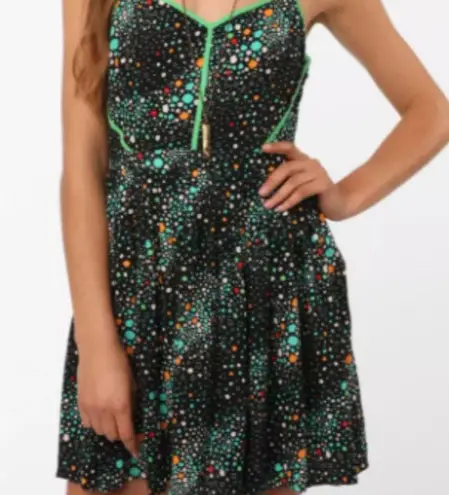 Cooperative Polka Dot Fit & Flare Mini Dress Cutouts Green Black Skater size 6