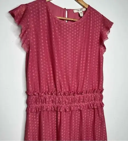 Ella Moon Mauve Pink Swiss Dot Overlay Smocked Ruffle Waist Dress Size Medium