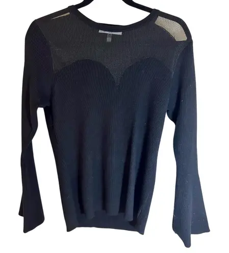 Sioni Milano Black Sweater Mesh Chest Flare Sleeve, Size Medium