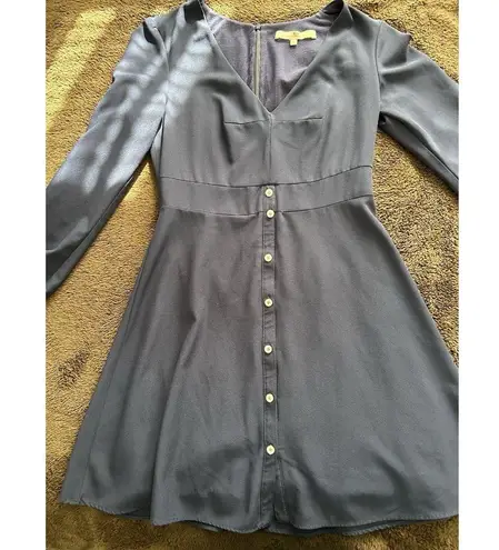 Hutch Willow Dress Navy Blue V- Neck Long SleeveButton Front Fit Flare Mini Sz S